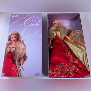 Glamorous Gala Barbie Doll 2003 Red Gold Gown Fur Shawl NRFB